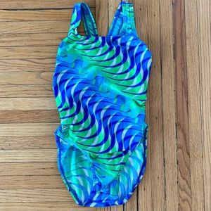 Speedo Blue & Green One Piece Swimsuit Size 8